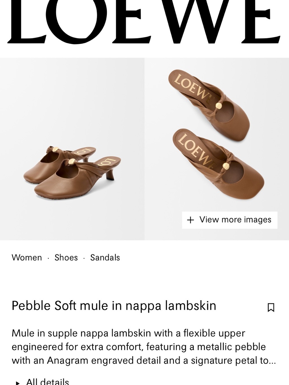 Loewe Pebble soft mule nappa lambskin